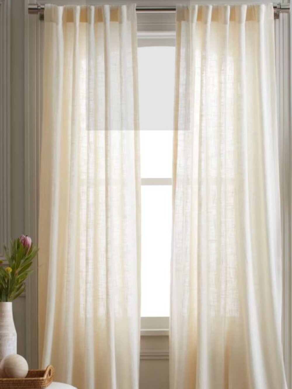 Quince Cotton Sheer Curtain Set Of 2 Ivory 48X96